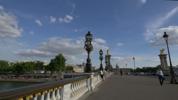 Turistas Admirando Vista Sobre Pont Alexandre Iii — Vídeo de Stock