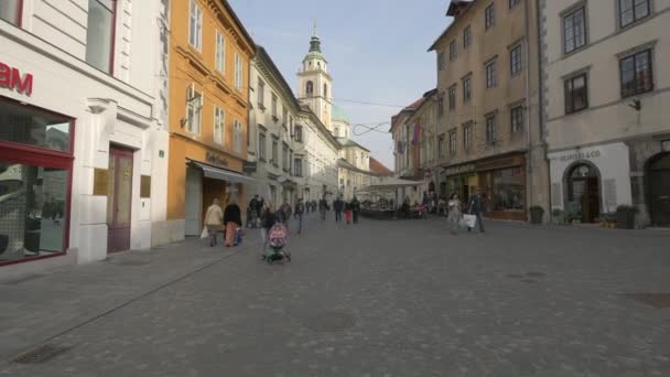 Pedestrian Street Old City Center Ljubljana — Stock video