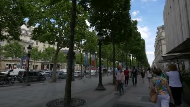 Toeristen Wandelen Avenue Des Champs Elysees — Stockvideo
