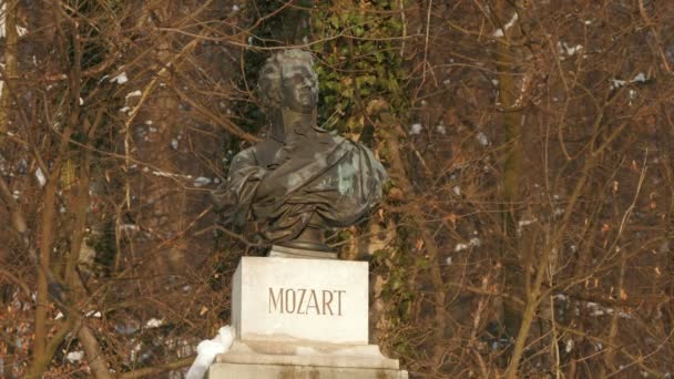 Mozart Buste Standbeeld Een Winterdag — Stockvideo