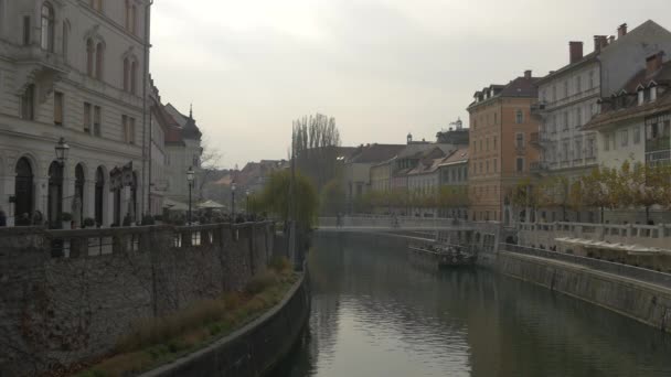 Місті Тече Річка Любляніка — стокове відео