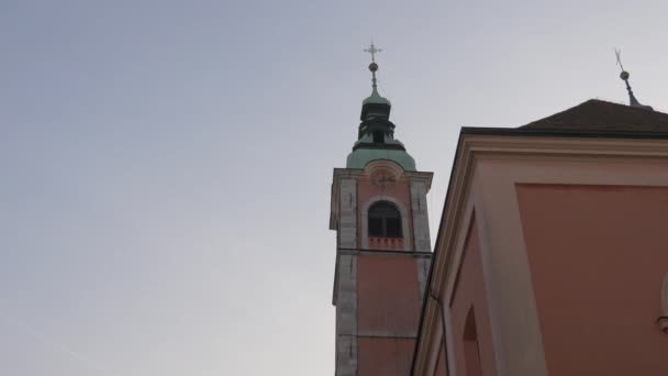 Iglesia Franciscana Anunciación Torre Del Reloj — Vídeos de Stock