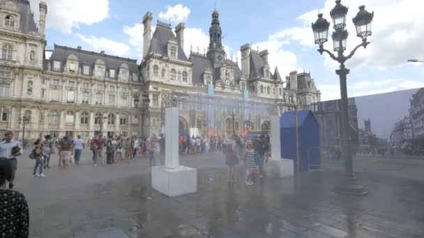 Water Vapour Machine Front City Hall Paris — Stock Video