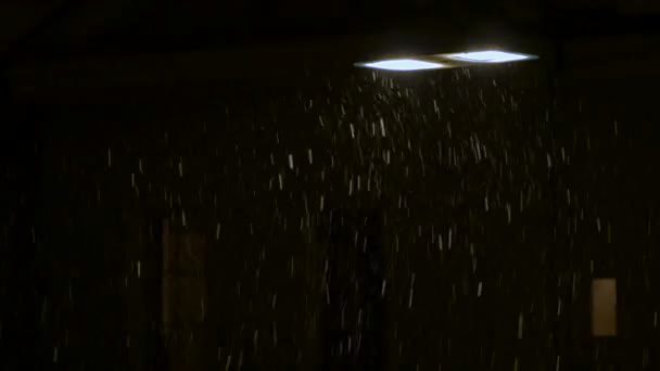 雪花落在灯柱下 — 图库视频影像
