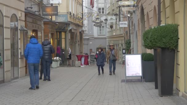 Lojas Lojas Rua Sigmund Haffner Gasse — Vídeo de Stock