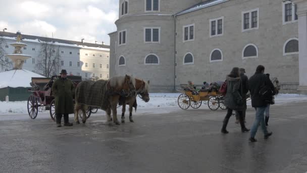 Carrozze Vicino Alla Cattedrale Salisburgo — Video Stock