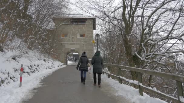 Dvě Ženy Kráčející Uličce Zimním Dni — Stock video