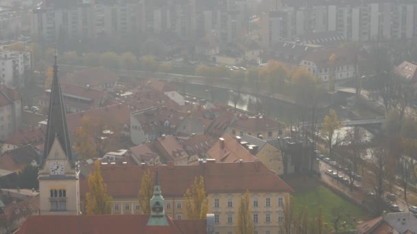 Budovy Blízkosti Řeky Ljubljanica — Stock video