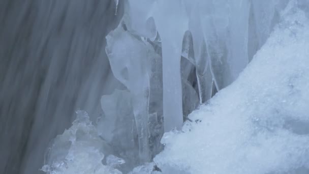 Вода Течет Сосульками — стоковое видео