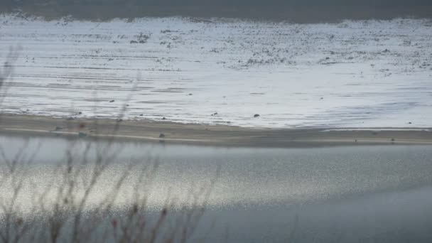 Lake Shore Coberto Com Neve — Vídeo de Stock