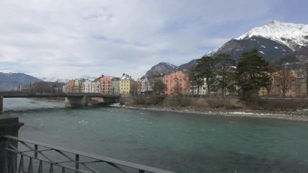 Innsbruck Avusturya Kış Boyunca Inn Nehri — Stok video