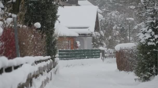 狭い路地での降雪 — ストック動画