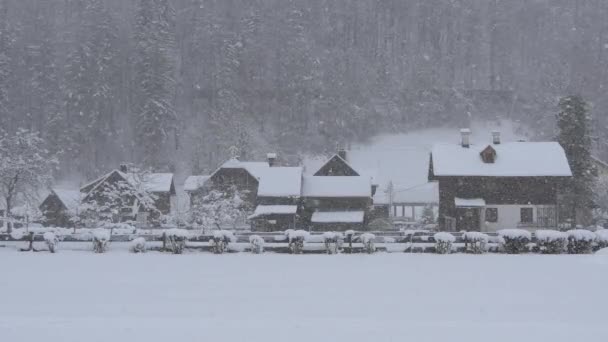 Sněžení Nad Vesnicí Hallstatt — Stock video