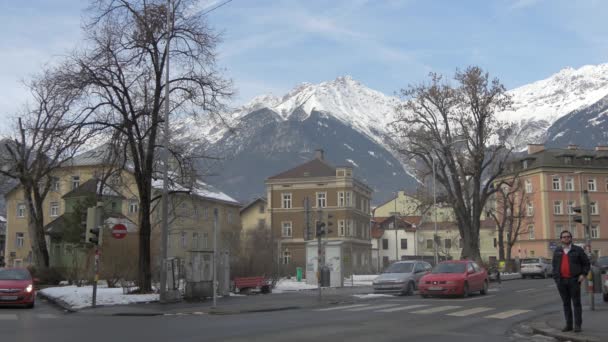 Street Close Mountains Innsbruck — Stock Video