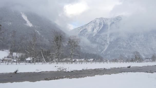 Vinterlandskap Hallstatt Österrike — Stockvideo