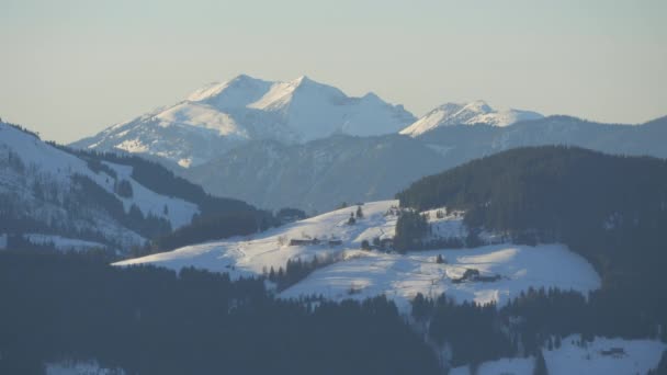 Berge Mit Schnee Und Wald Bedeckt — Stockvideo