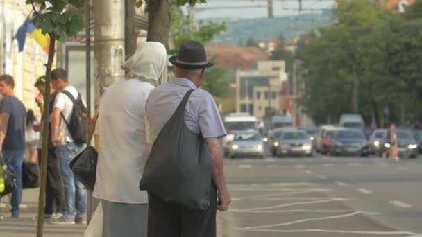 Äldre Par Väntar Busstationen — Stockvideo