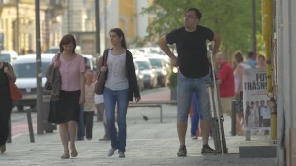 Young Man Standing Front Building — Vídeo de stock