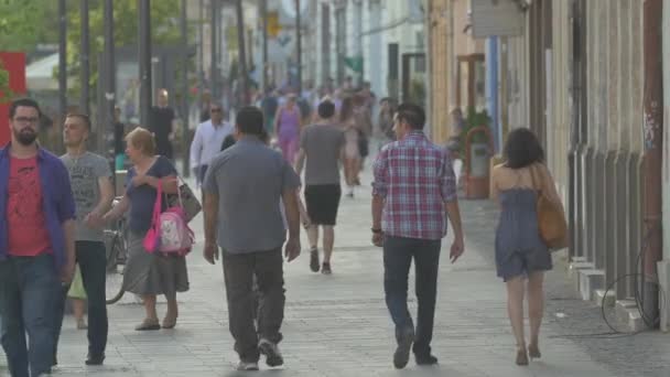 Чоловіки Жінки Ходять Широкому Тротуару — стокове відео