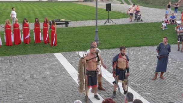 Cena Esboço Medieval Com Guerreiros Fortaleza Alba Iulia — Vídeo de Stock