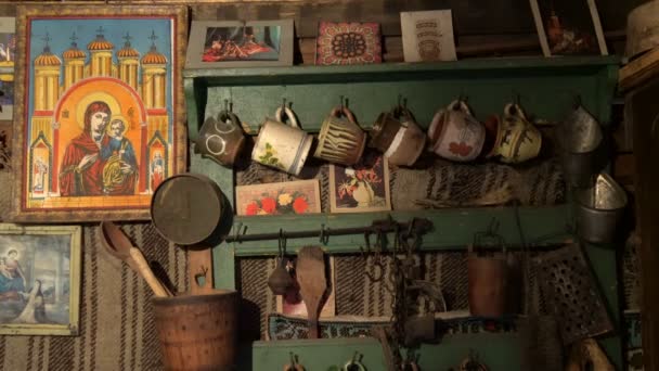 Imagem Religiosa Itens Cozinha Museu — Vídeo de Stock