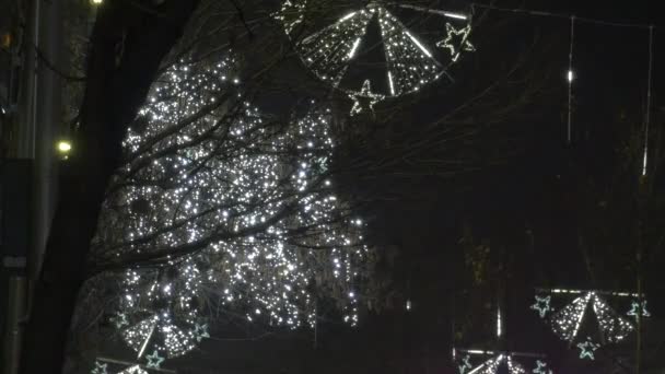 Θέα Των Λευκών Φώτα Των Χριστουγέννων — Αρχείο Βίντεο