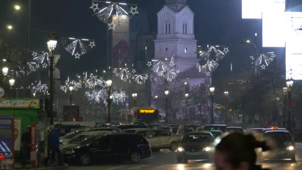 Tráfego Bratianu Boulevard Uma Noite Natal — Vídeo de Stock