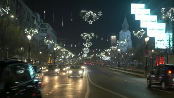 Tráfego Noturno Avenida Ion Bratianu Natal — Vídeo de Stock