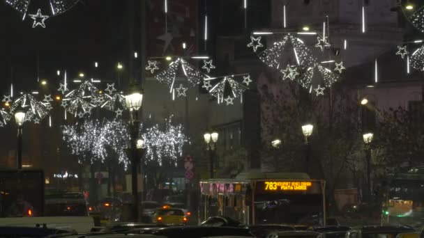 Ulica Ozdobiona Lampkami Świątecznymi — Wideo stockowe