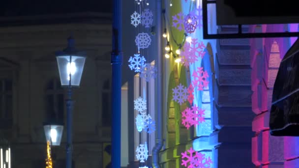 Snowflakes Garlands Lights Night — Stock Video