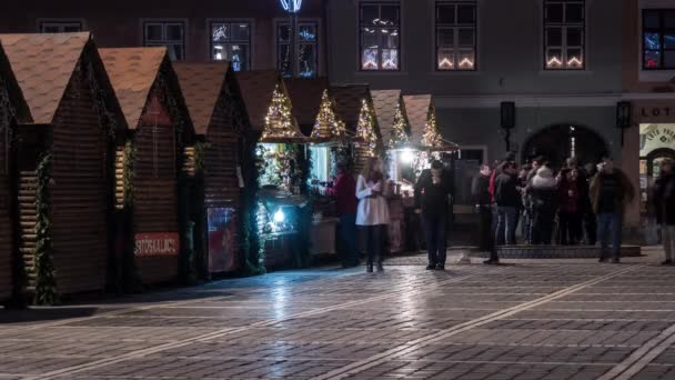 Night Timelapse Ofbrasov Christmas Market — Stock Video