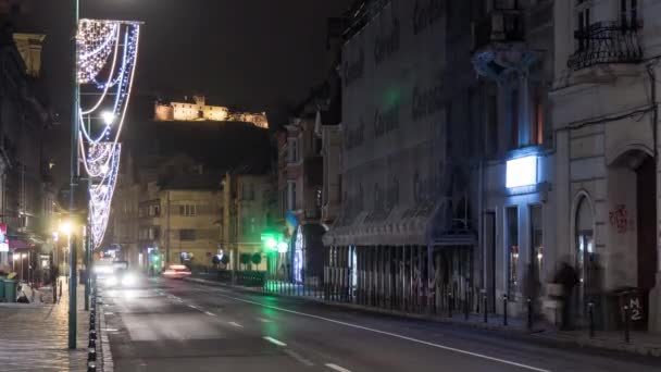Gece Vakti Brasov Daki Muresenilor Caddesi Nin Zamanlaması — Stok video