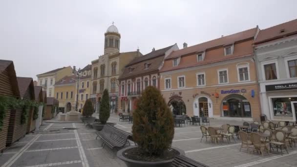 Outdoor Restaurants Kraampjes Kerstmarkt Van Brasov — Stockvideo