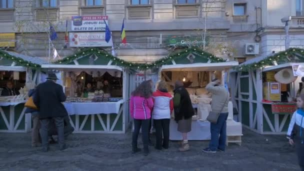 Gröna Gatan Bås Bukarest Julmarknad — Stockvideo