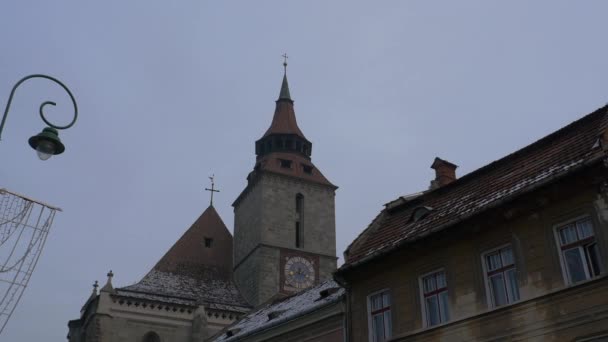 Schwarze Kirche Auf Dem Johannes Honterus Platz Brasov — Stockvideo