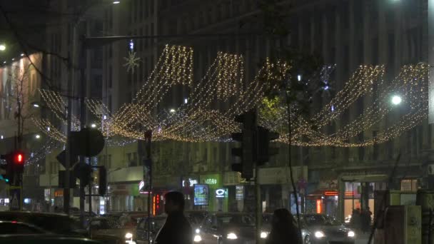 Luzes Cintilantes Numa Rua Bucareste — Vídeo de Stock