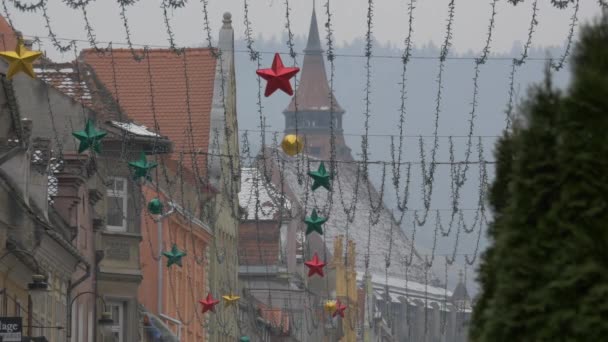 Karácsonyi Dekorációk Republicii Utcában Brassó — Stock videók