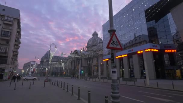 Calea Victoriei Atardecer Navidad — Vídeos de Stock