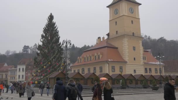 Staré Město Brašov Vánočním Trhem — Stock video