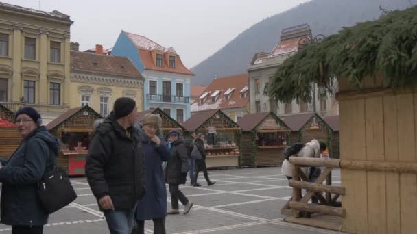 Estaciones Navidad Plaza Del Consejo Brasov — Vídeo de stock