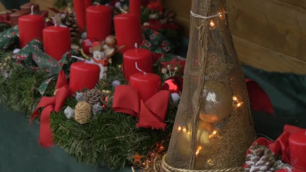 Coronas Navidad Con Velas — Vídeo de stock