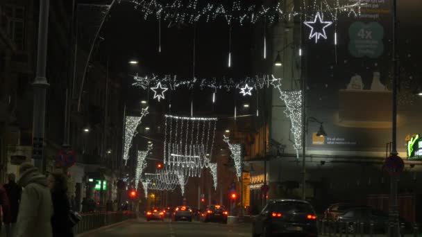 Strada Con Luci Natale Bucarest — Video Stock
