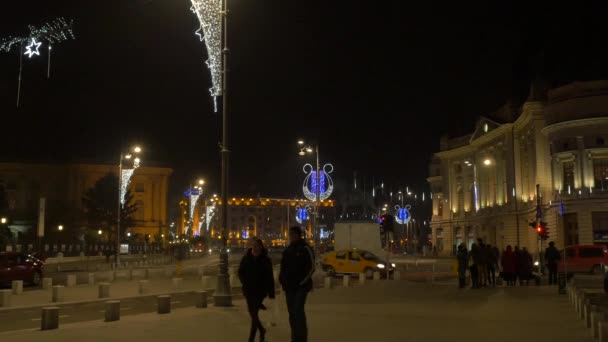 Ночная Прогулка Площади Революции Рождество — стоковое видео