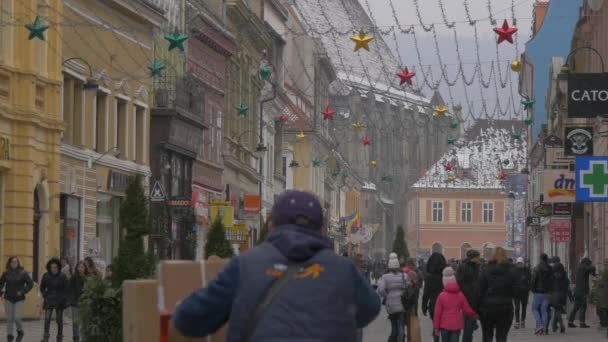 Rua Republicii Brasov Dia Nevado — Vídeo de Stock