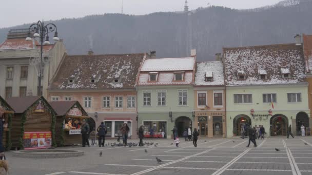 Puestos Edificios Madera Plaza Del Consejo Brasov — Vídeo de stock