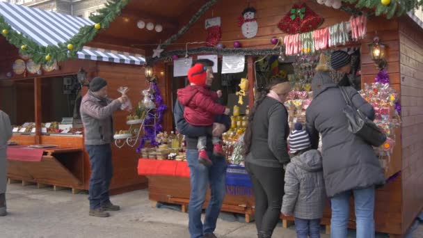Wooden Stall Christmas Market — Stock Video