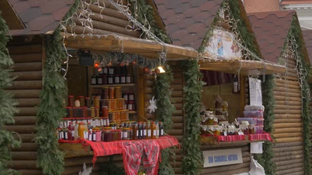Wooden Stalls Homemade Products — Stock Video