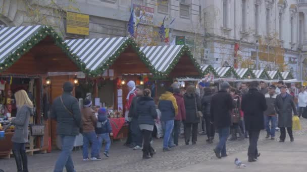 Volwassenen Kinderen Kerstmarkt Van Boekarest — Stockvideo