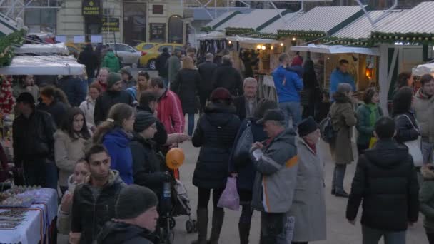 Crowded Alley Bucharest Christmas Market — Stock Video