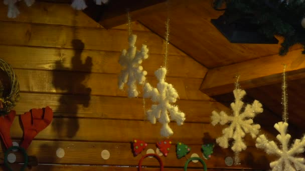 Bianchi Ornamenti Fiocchi Neve Natale — Video Stock